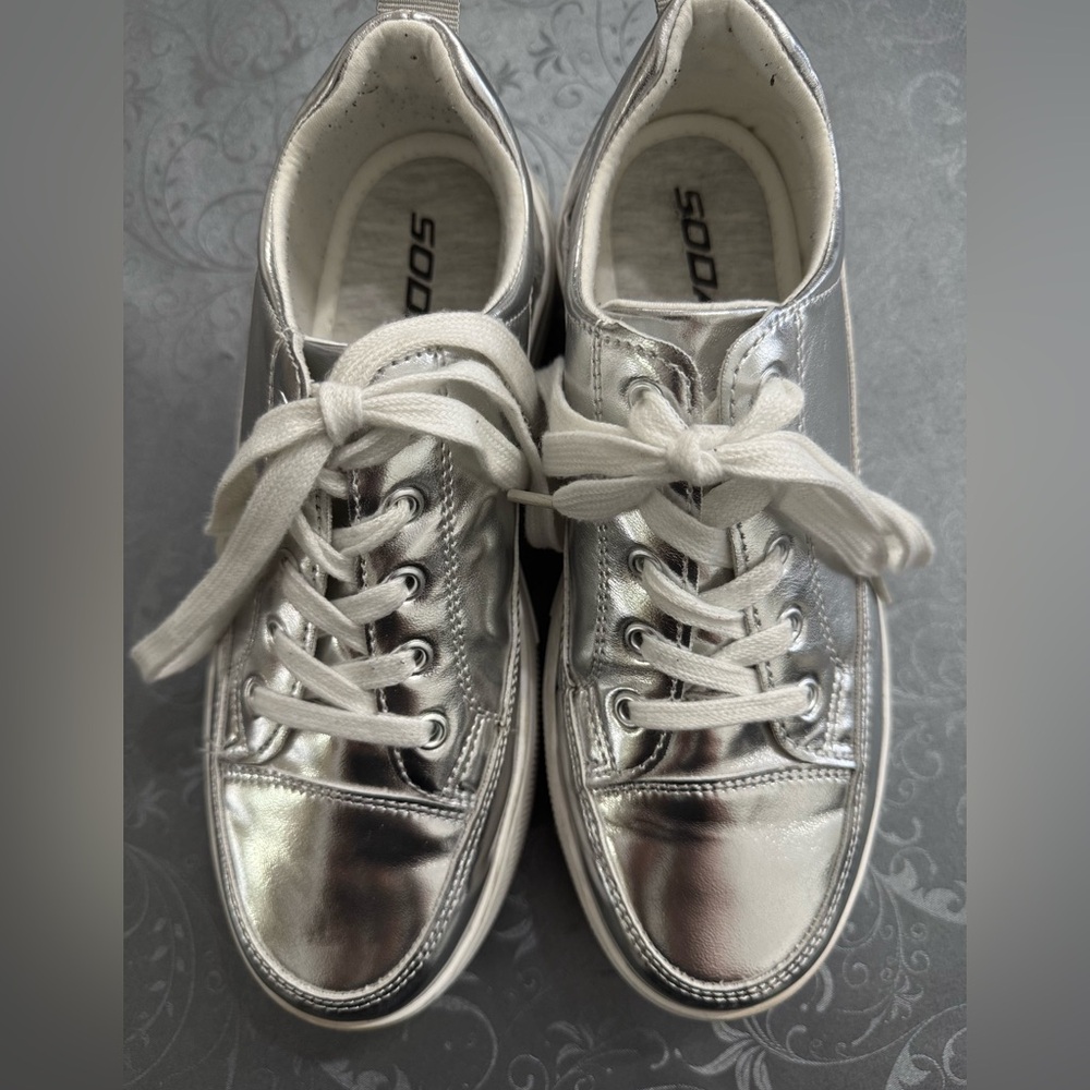 EUC Soda Silver Sneakers with White Laces (worn 1-2 times)